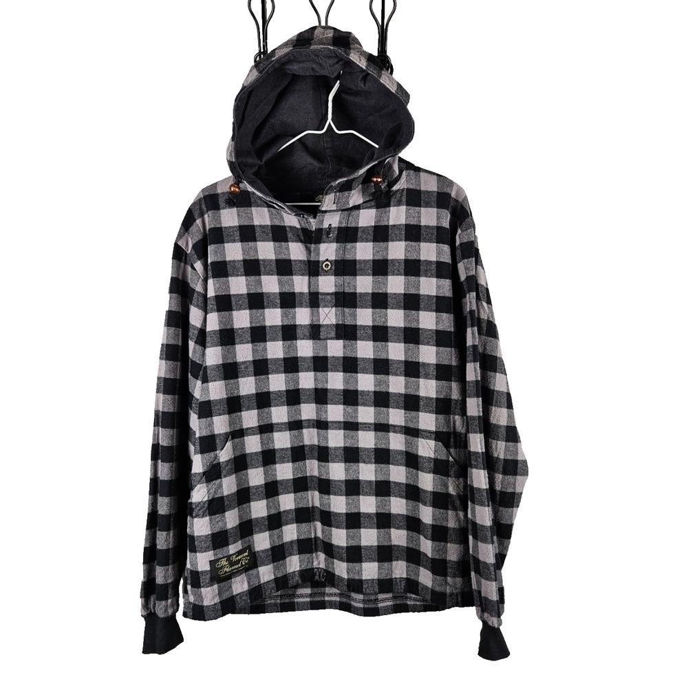 The Vermont Flannel Co Hooded Pullover Flannel Men XS USA Made Grey Stash Pocket